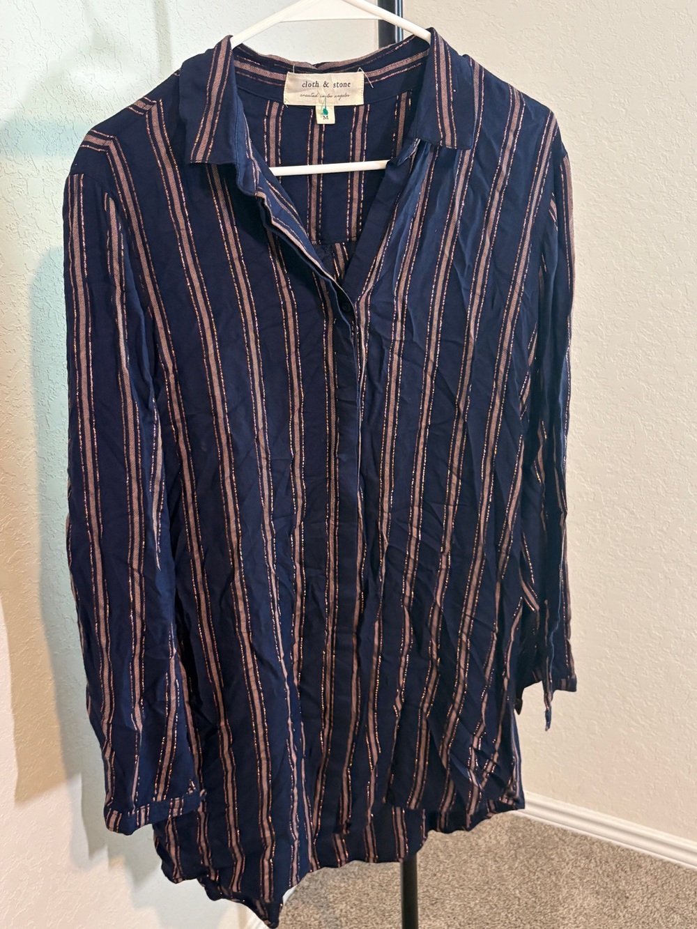 cloth & stone Navy Striped Women's Button-Down Shirt Dress